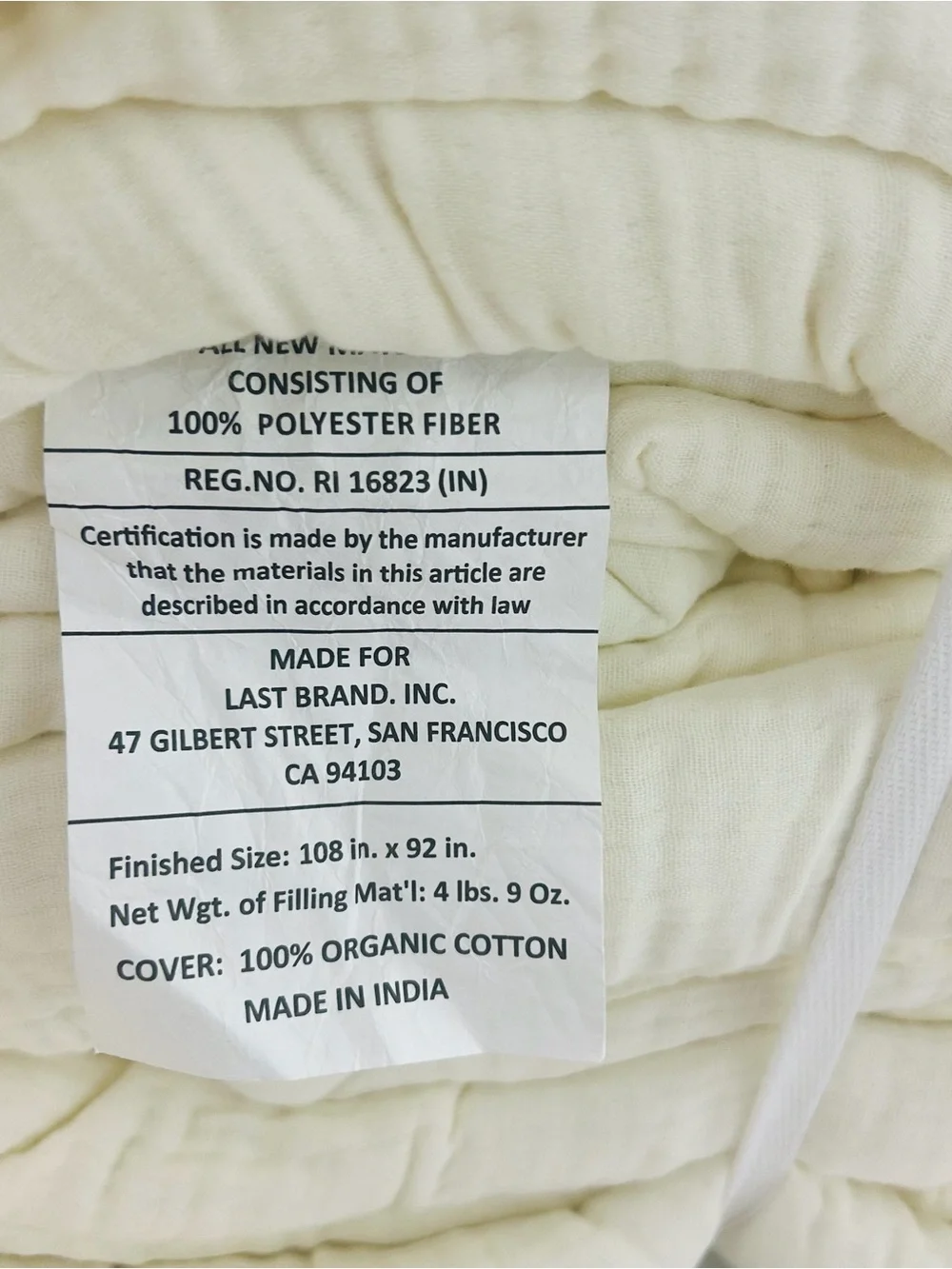 NWT QUINCE Organic Airy Gauze Dream Quilt King/Cal King Ivory 8327